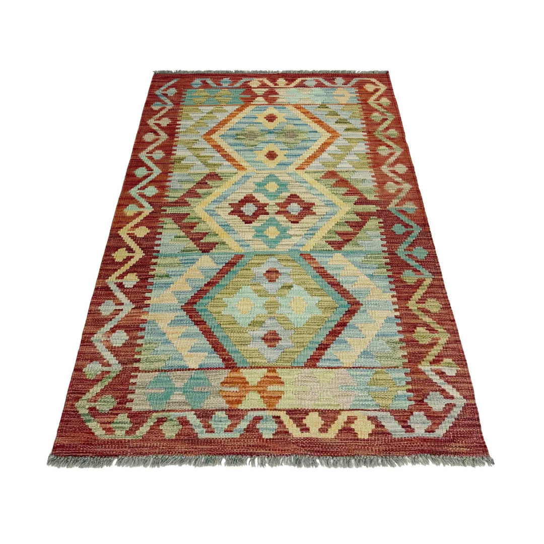 Afghan Vegetable Kilim Rug 2'7" x 4'4" Flat-Weave | No. AL514237