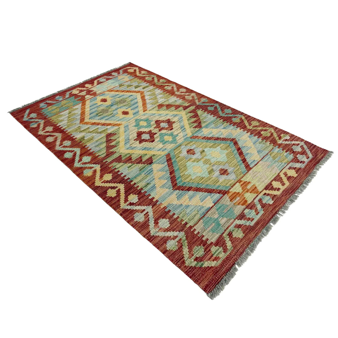 Afghan Vegetable Kilim Rug 2'7" x 4'4" Flat-Weave | No. AL514237