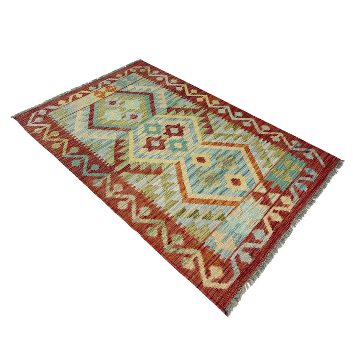 Afghan Vegetable Kilim Rug 2'7" x 4'4" Flat-Weave | No. AL514237