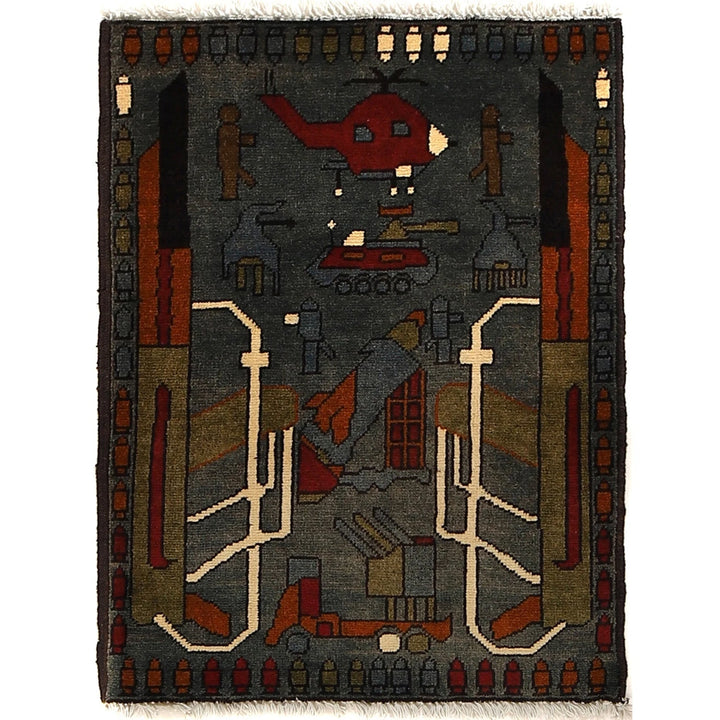 Afghan War Rug 2' 0" x 2' 9" Hand-Knotted | No. AL51443