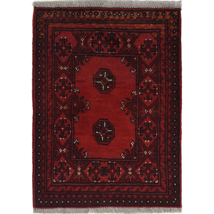 Red Afghan Oriental Rug 1' 8" x 2' 3" Hand-Knotted | No. AL51518