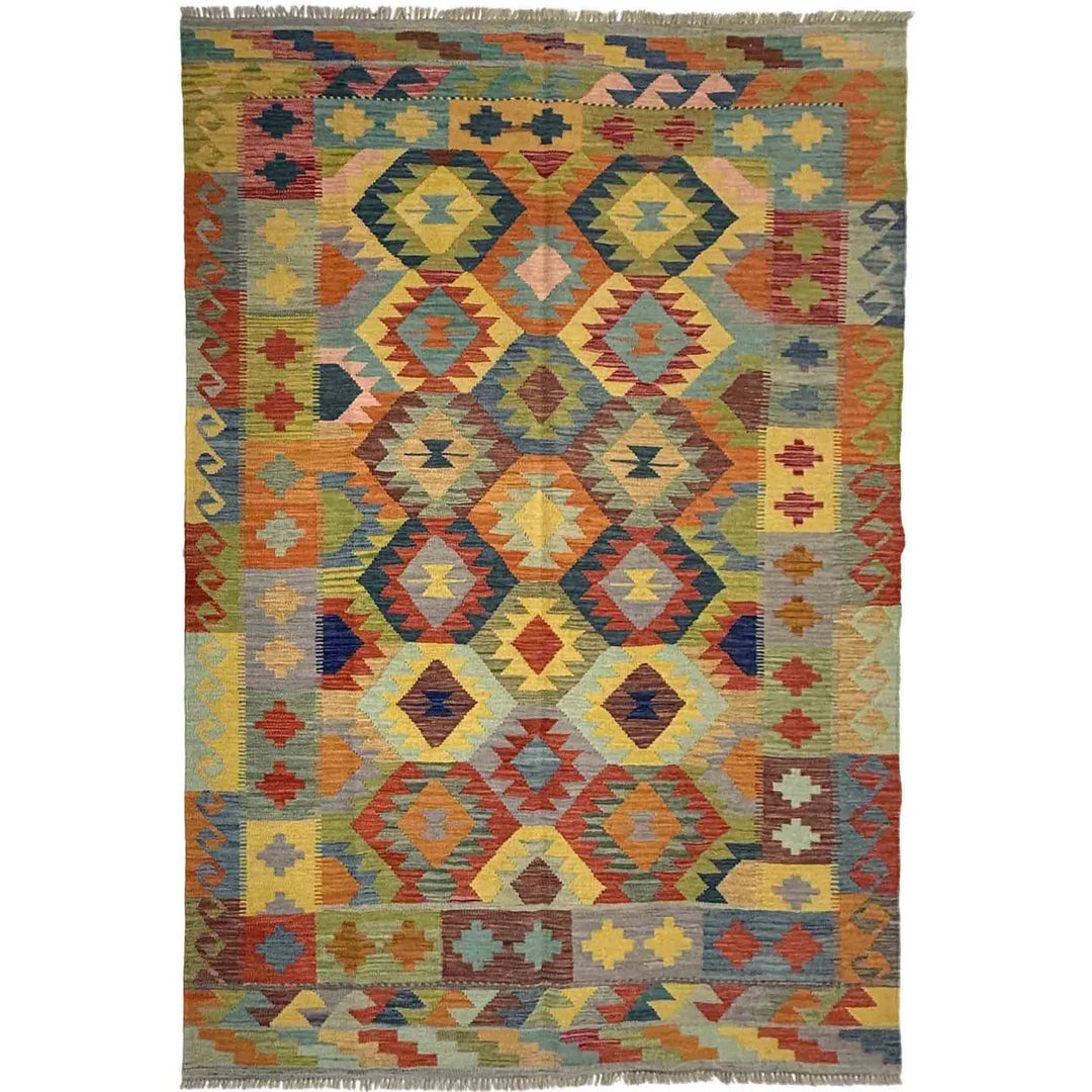 Afghan Vegetable Kilim Rug 5' 7" x 8' 2" Flat-Weave | No. AL515558