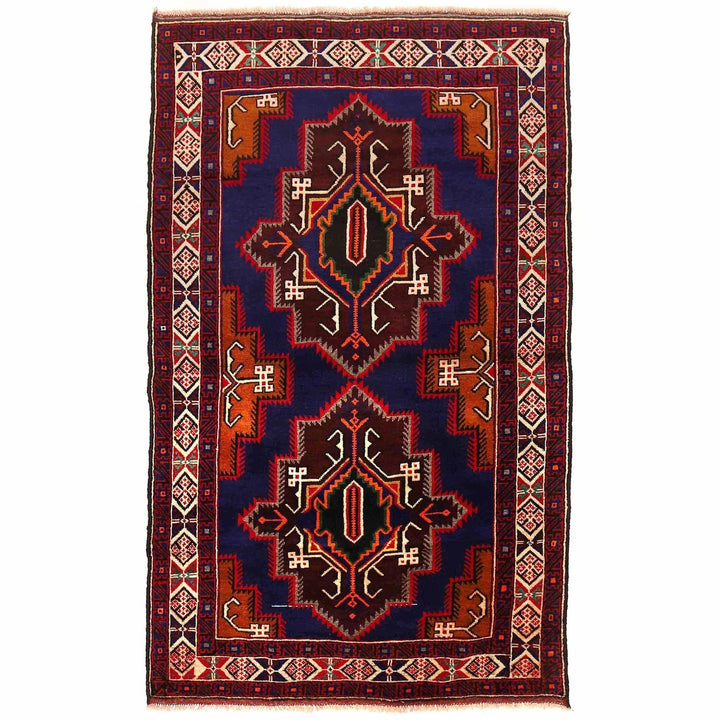 Blue Afghan Baluchi Rug 3' 9" x 6' 4" Hand-Knotted | No. AL51597