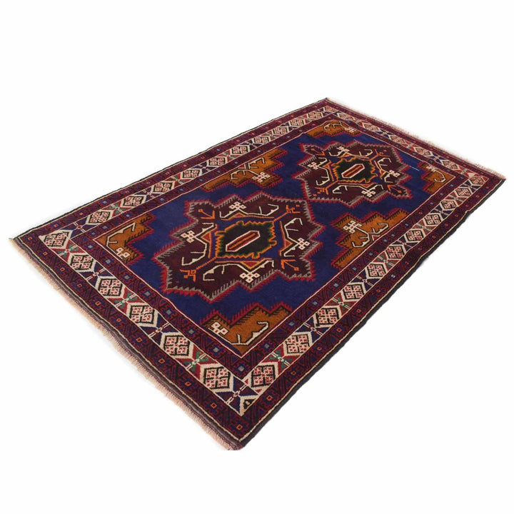 Blue Afghan Baluchi Rug 3' 9" x 6' 4" Hand-Knotted | No. AL51597