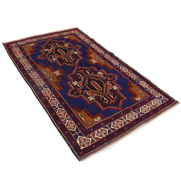 Blue Afghan Baluchi Rug 3' 9" x 6' 4" Hand-Knotted | No. AL51597