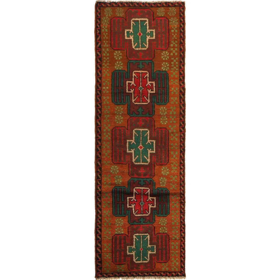 Orange Afghan Baluchi Rug 2' 2" x 6' 7" Hand-Knotted | No. AL51718