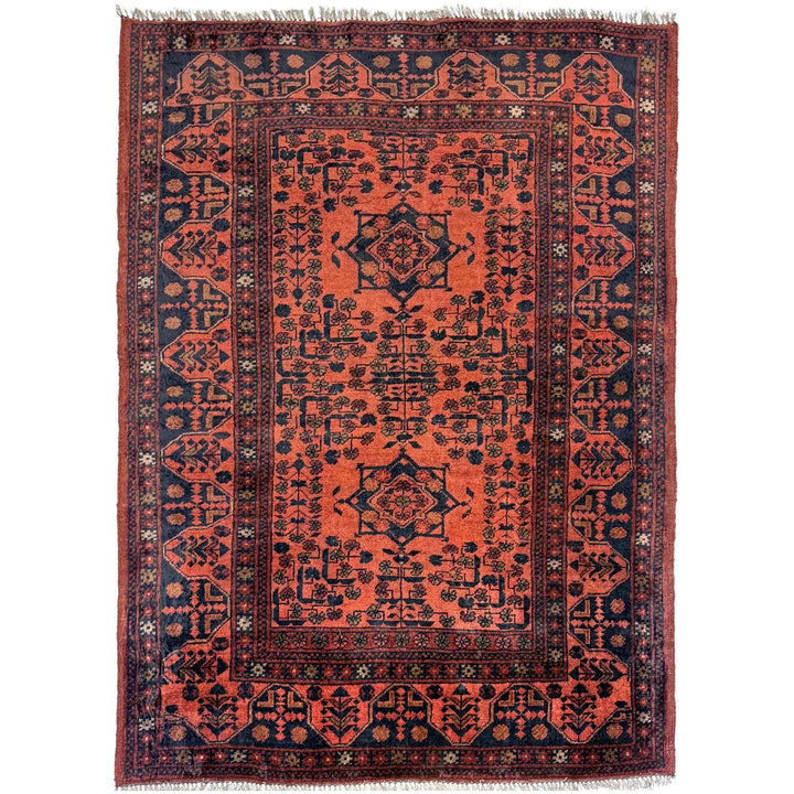 Red Afghan Khal Mohammadi Rug 3' 3" x 4' 9" Hand-Knotted | No. AL51743