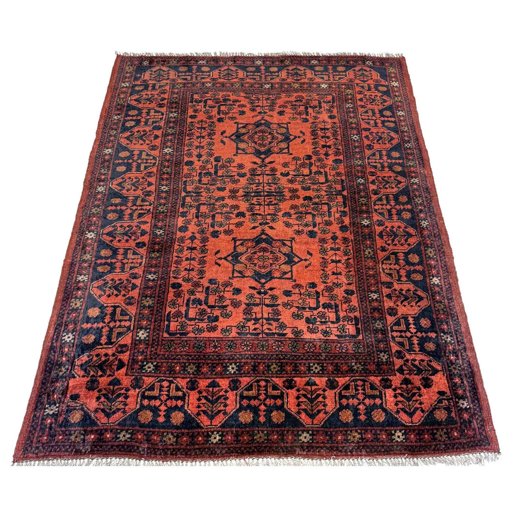 Red Afghan Khal Mohammadi Rug 3' 3" x 4' 9" Hand-Knotted | No. AL51743