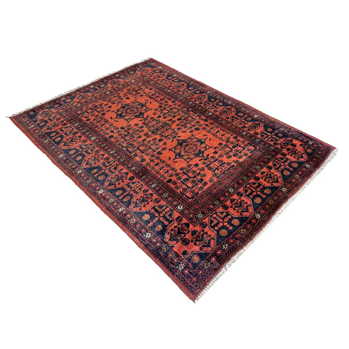 Red Afghan Khal Mohammadi Rug 3' 3" x 4' 9" Hand-Knotted | No. AL51743