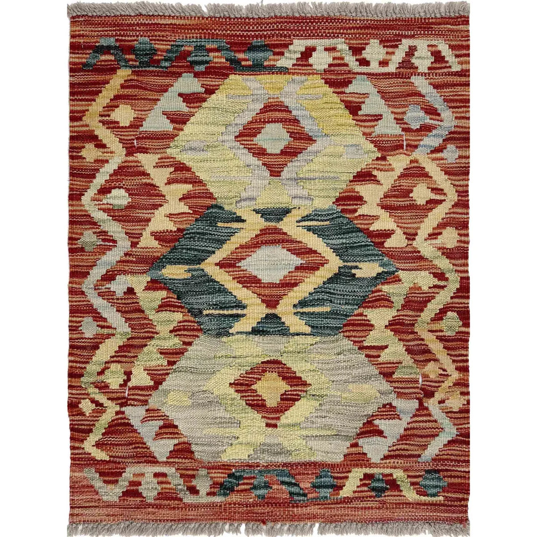 Afghan Vegetable Kilim Rug 1' 10" x 2' 5" Flat-Weave | No. AL517608