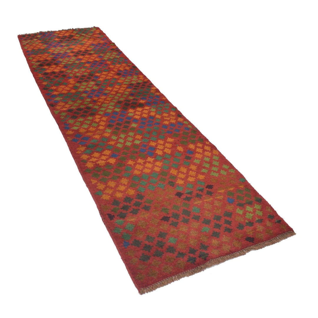 Red Afghan Baluchi Rug 2' 9" x 9' 8" Hand-Knotted | No. AL51762