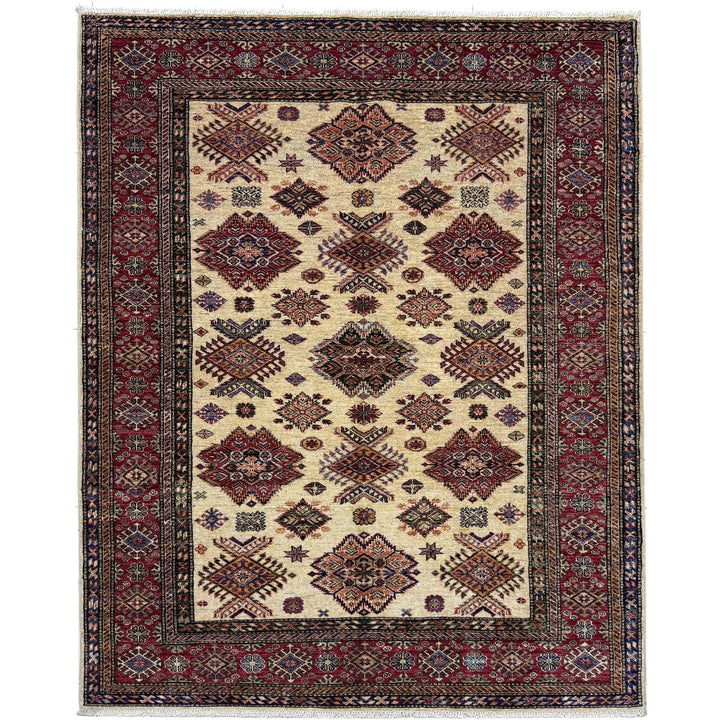 Beige Afghan Kazak Rug 5' 10" x 7' 9" Hand-Knotted | No. AL51791