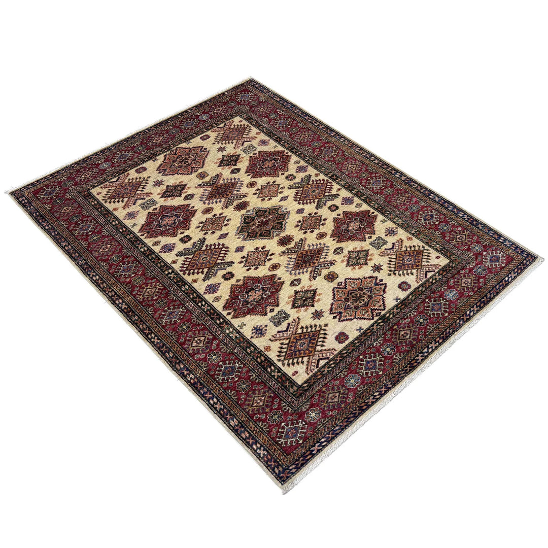 Beige Afghan Kazak Rug 5' 10" x 7' 9" Hand-Knotted | No. AL51791