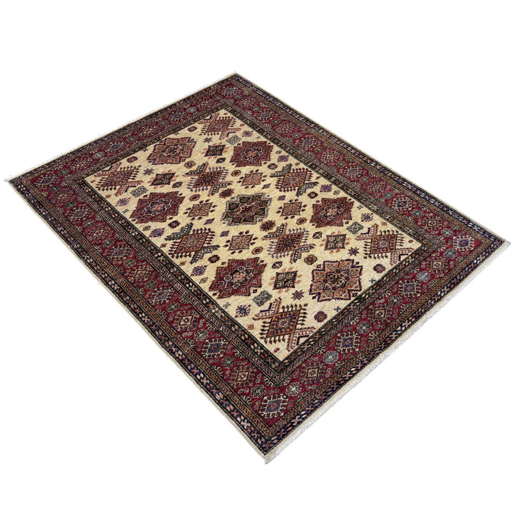 Beige Afghan Kazak Rug 5' 10" x 7' 9" Hand-Knotted | No. AL51791