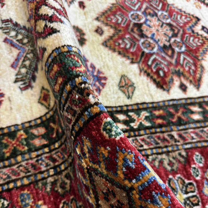 Beige Afghan Kazak Rug 5' 10" x 7' 9" Hand-Knotted | No. AL51791