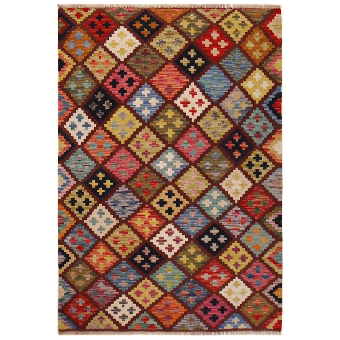 Afghan Vegetable Kilim Rug 3' 3" x 4' 10" Flat-Weave | No. AL51808