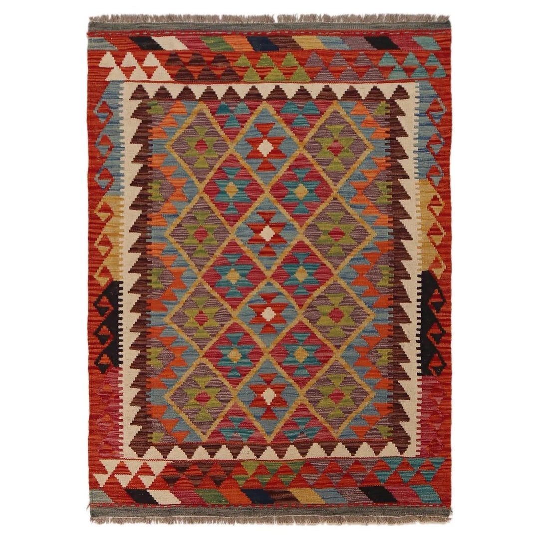Afghan Chobi Kilim Rug 3' 3" x 4' 8" Flat-Weave | No. AL51840