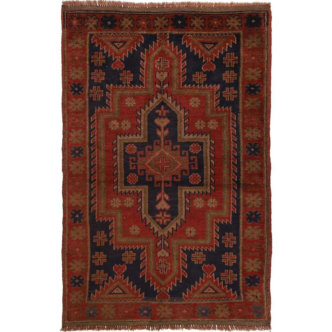 Afghan Baluchi Rug 3' 1" x 4' 8" Hand-Knotted | No. AL51940