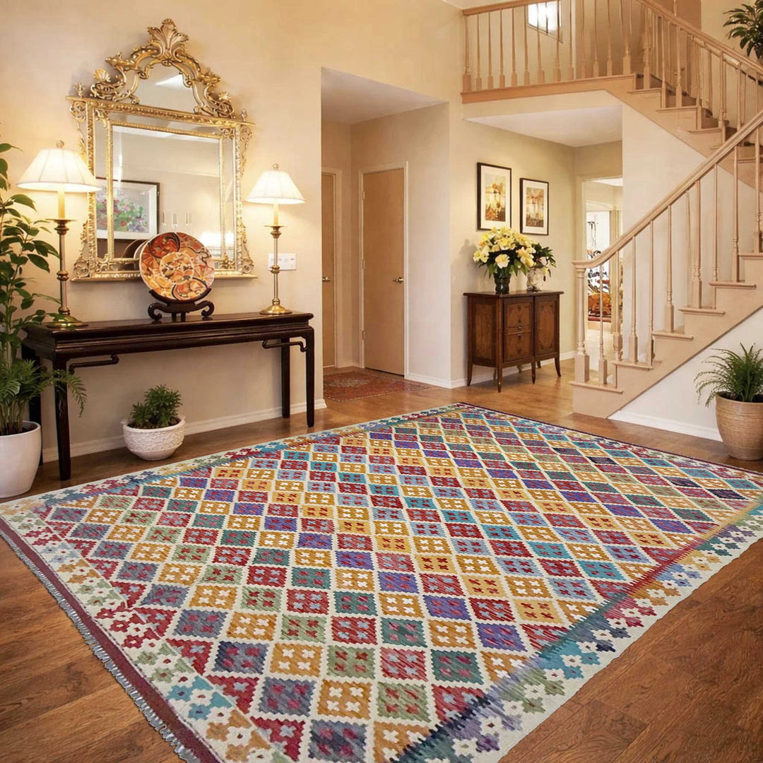 Afghan Kilim Rug 6' 11" x 9' 6" Flat-Weave | No. AL51963