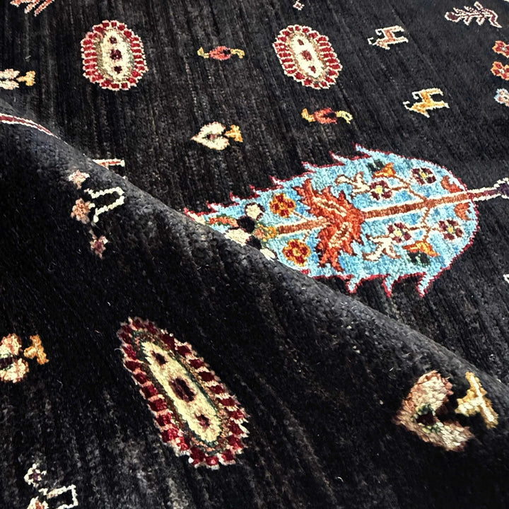 Multicolor Afghan Oriental Rug 6' 5" x 10' 0" Hand-Knotted | No. AL51998