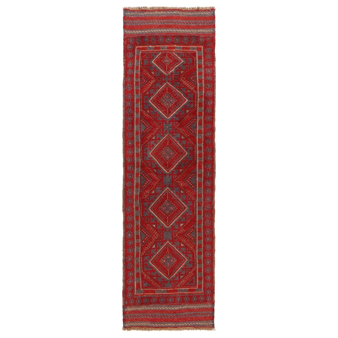 Red Afghan Mashwani Rug 2' 2" x 8' 1" Hand-Knotted | No. AL52021