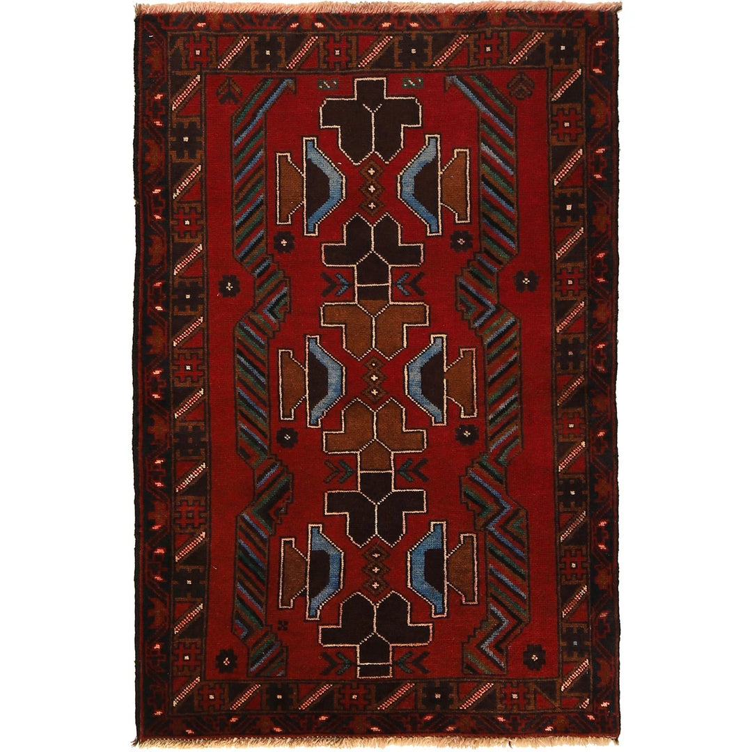 Red Afghan Baluchi Rug 2' 10" x 4' 5" Hand-Knotted | No. AL52022
