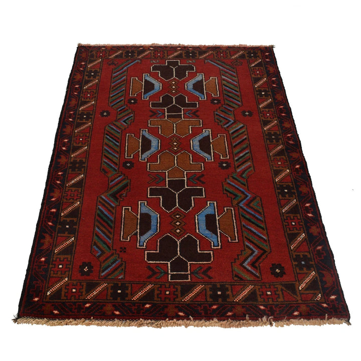 Red Afghan Baluchi Rug 2' 10" x 4' 5" Hand-Knotted | No. AL52022