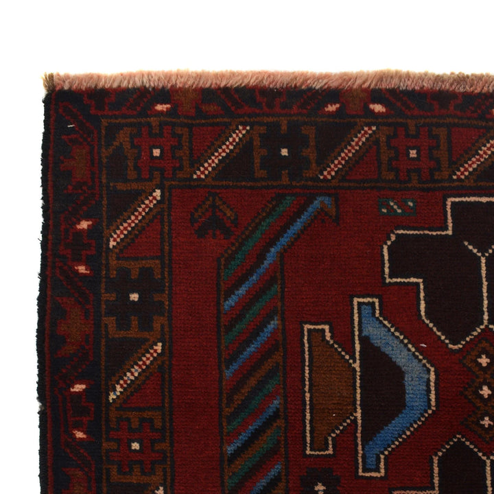 Red Afghan Baluchi Rug 2' 10" x 4' 5" Hand-Knotted | No. AL52022