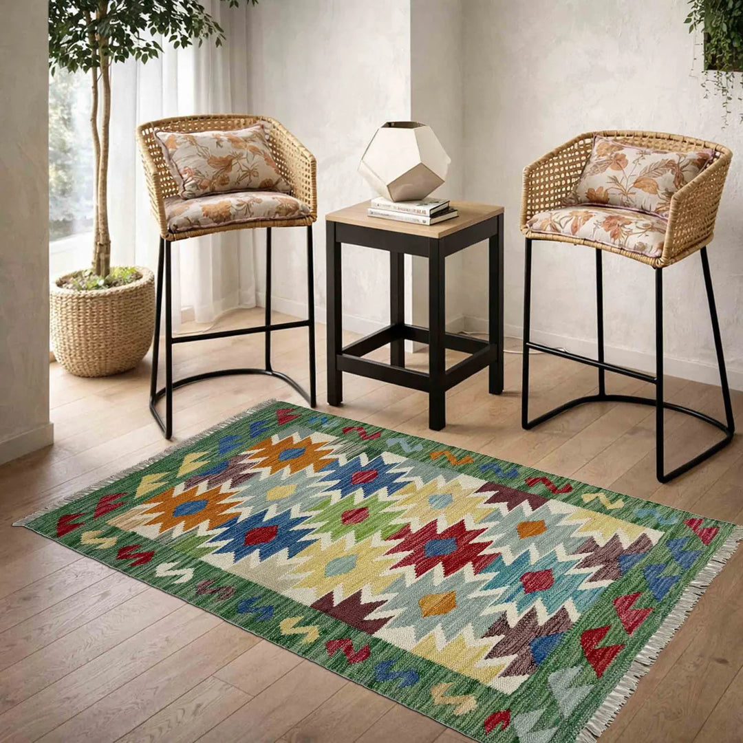 Afghan Vegetable Kilim Rug 2' 6" x 4' 1" Flat-Weave | No. AL520406