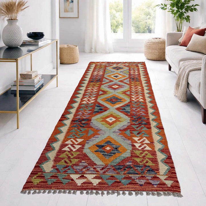 Afghan Vegetable Kilim Rug 2' 6" x 6' 8" Flat-Weave | No. AL520705