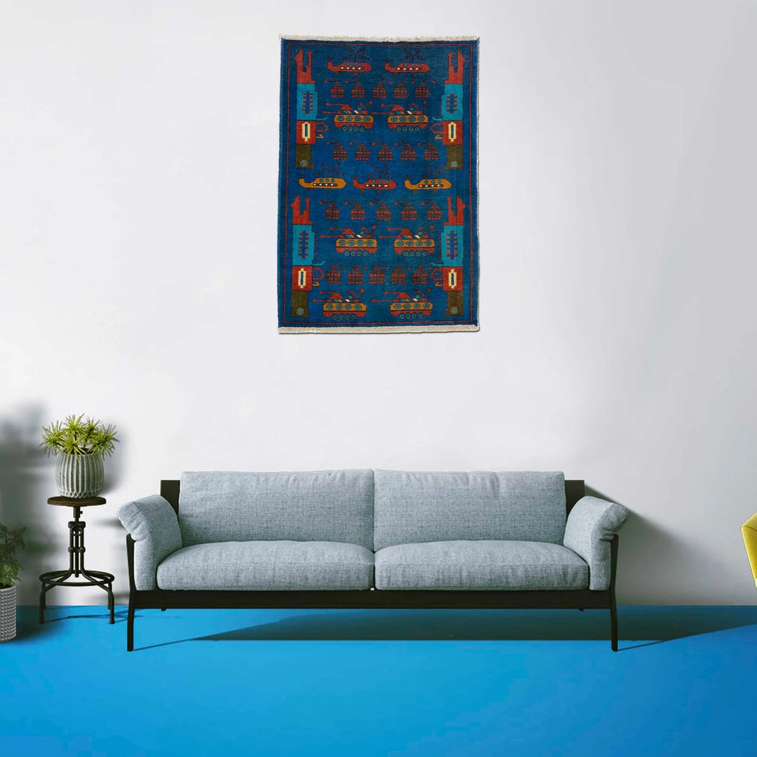 Blue Afghan War Rug 2' 9" x 4' 0" Hand-Knotted | No. AL52099