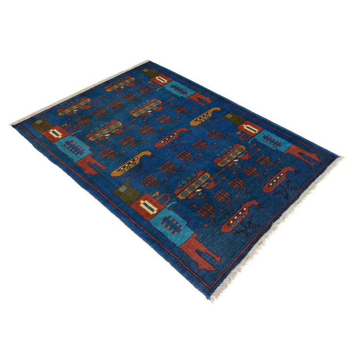Blue Afghan War Rug 2' 9" x 4' 0" Hand-Knotted | No. AL52099