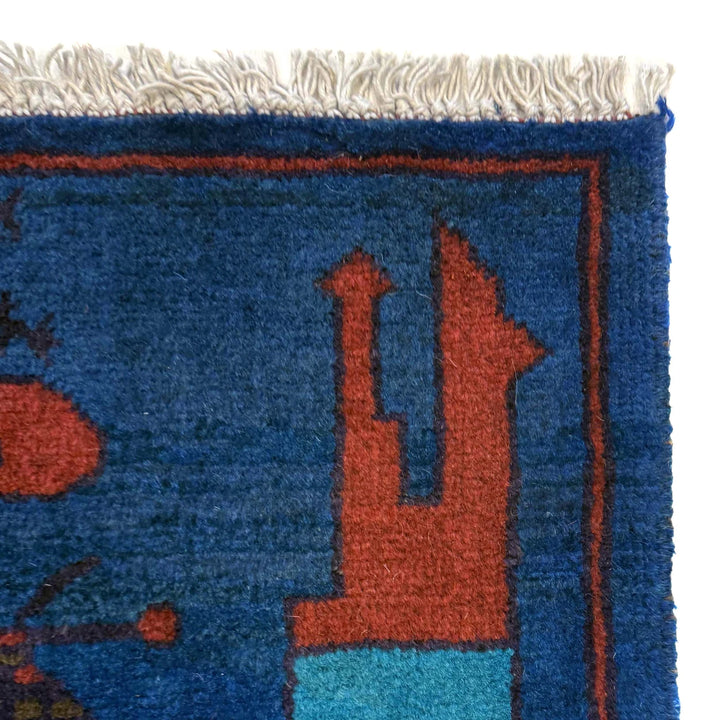 Blue Afghan War Rug 2' 9" x 4' 0" Hand-Knotted | No. AL52099