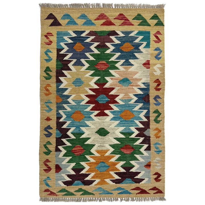 Afghan Vegetable Kilim Rug 2' 6" x 4' 2" Flat-Weave | No. AL521749