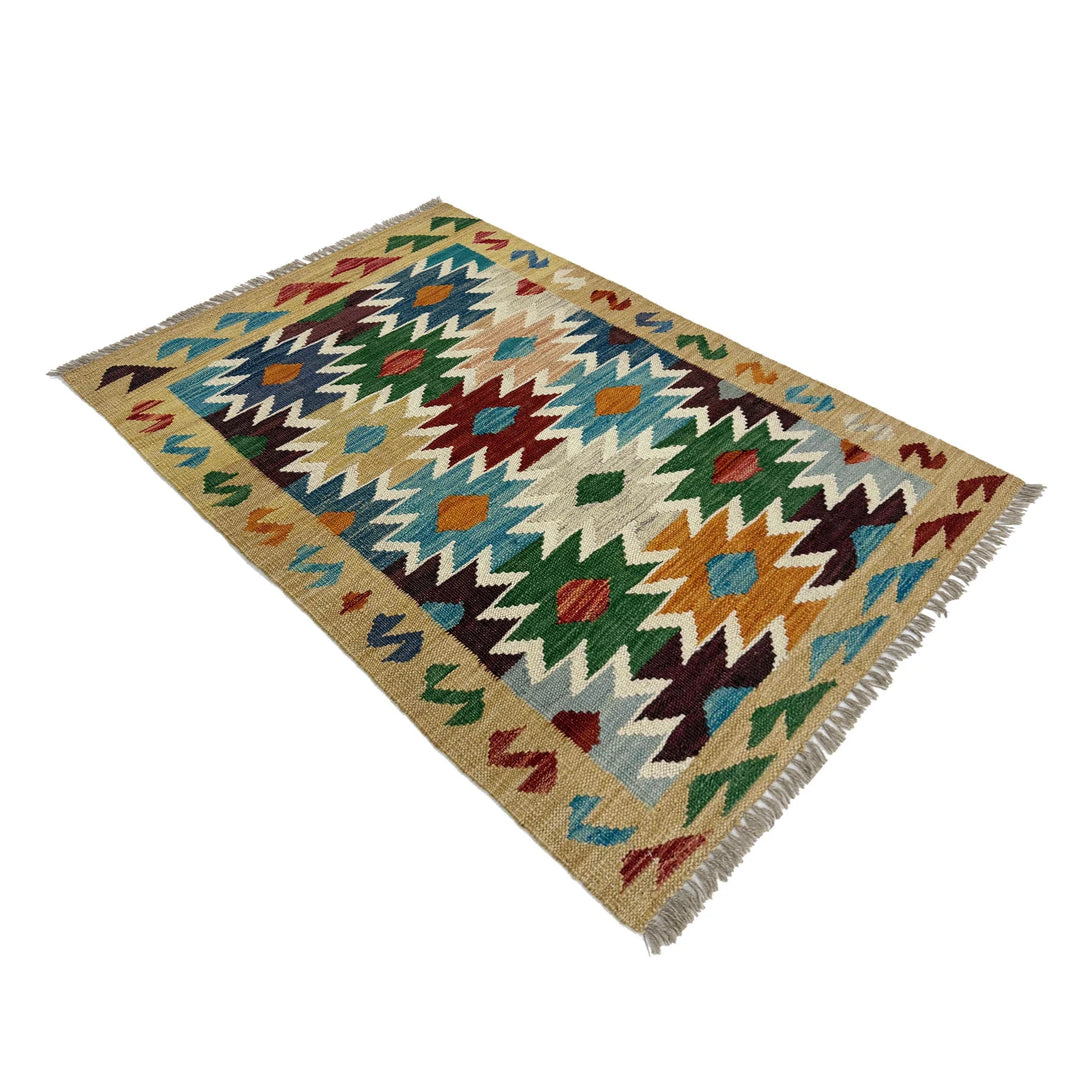 Afghan Vegetable Kilim Rug 2' 6" x 4' 2" Flat-Weave | No. AL521749