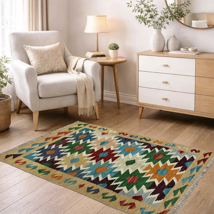 Afghan Vegetable Kilim Rug 2' 6" x 4' 2" Flat-Weave | No. AL521749