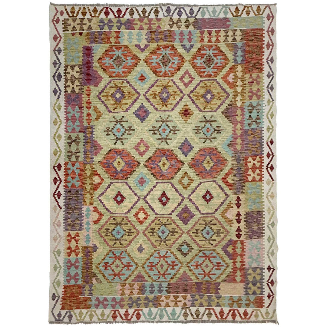 Afghan Vegetable Kilim Rug 6' 8" x 9' 7" Flat-Weave | No. AL521981