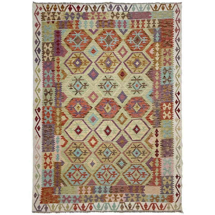 Afghan Vegetable Kilim Rug 6' 8" x 9' 7" Flat-Weave | No. AL521981