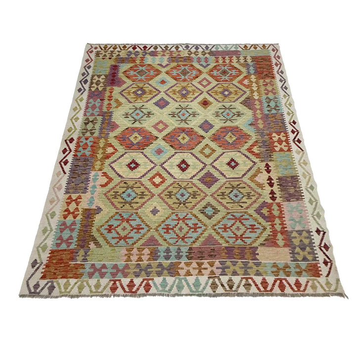 Afghan Vegetable Kilim Rug 6' 8" x 9' 7" Flat-Weave | No. AL521981
