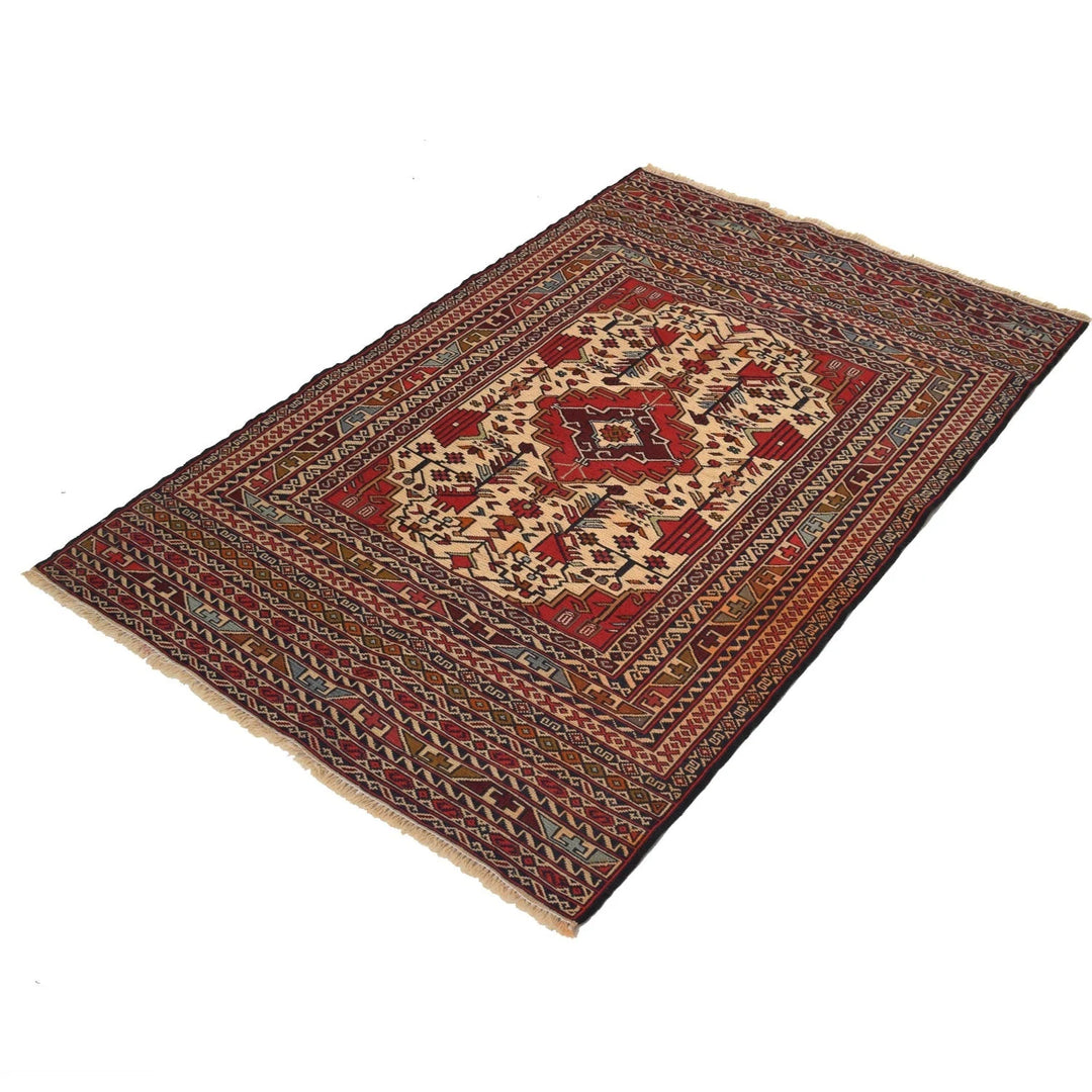 Afghan Maliki Kilim Rug 3' 0" x 4' 7" Flat-Weave | No. AL52232