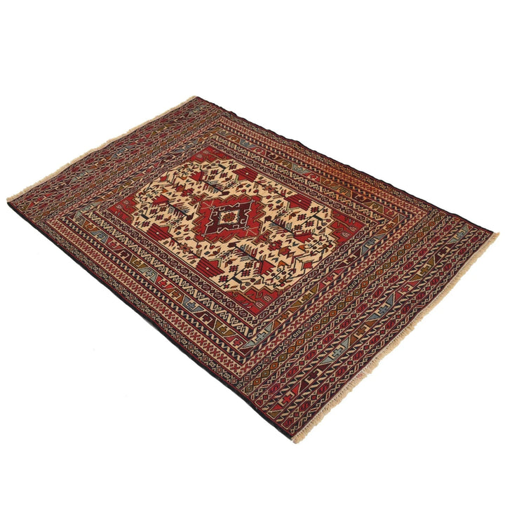 Afghan Maliki Kilim Rug 3' 0" x 4' 7" Flat-Weave | No. AL52232