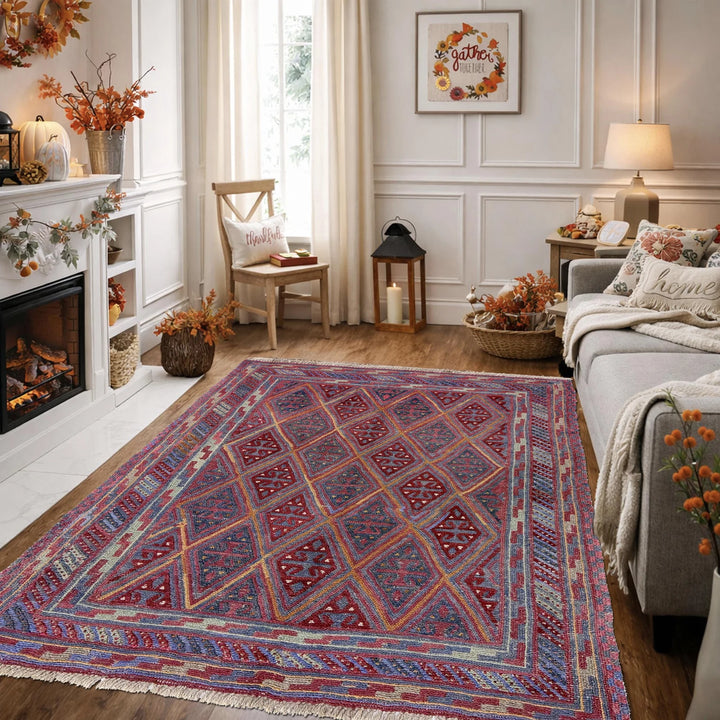 Multicolor Afghan Mashwani Rug 3' 8" x 4' 2" Hand-Knotted | No. AL52241