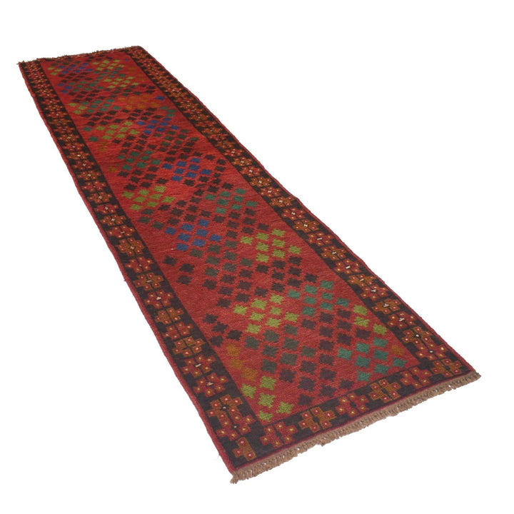 Red Afghan Baluchi Rug 2' 8" x 9' 8" Hand-Knotted | No. AL52294