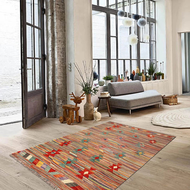 Afghan Kilim Rug 3' 3" x 4' 9" Flat-Weave | No. AL52307