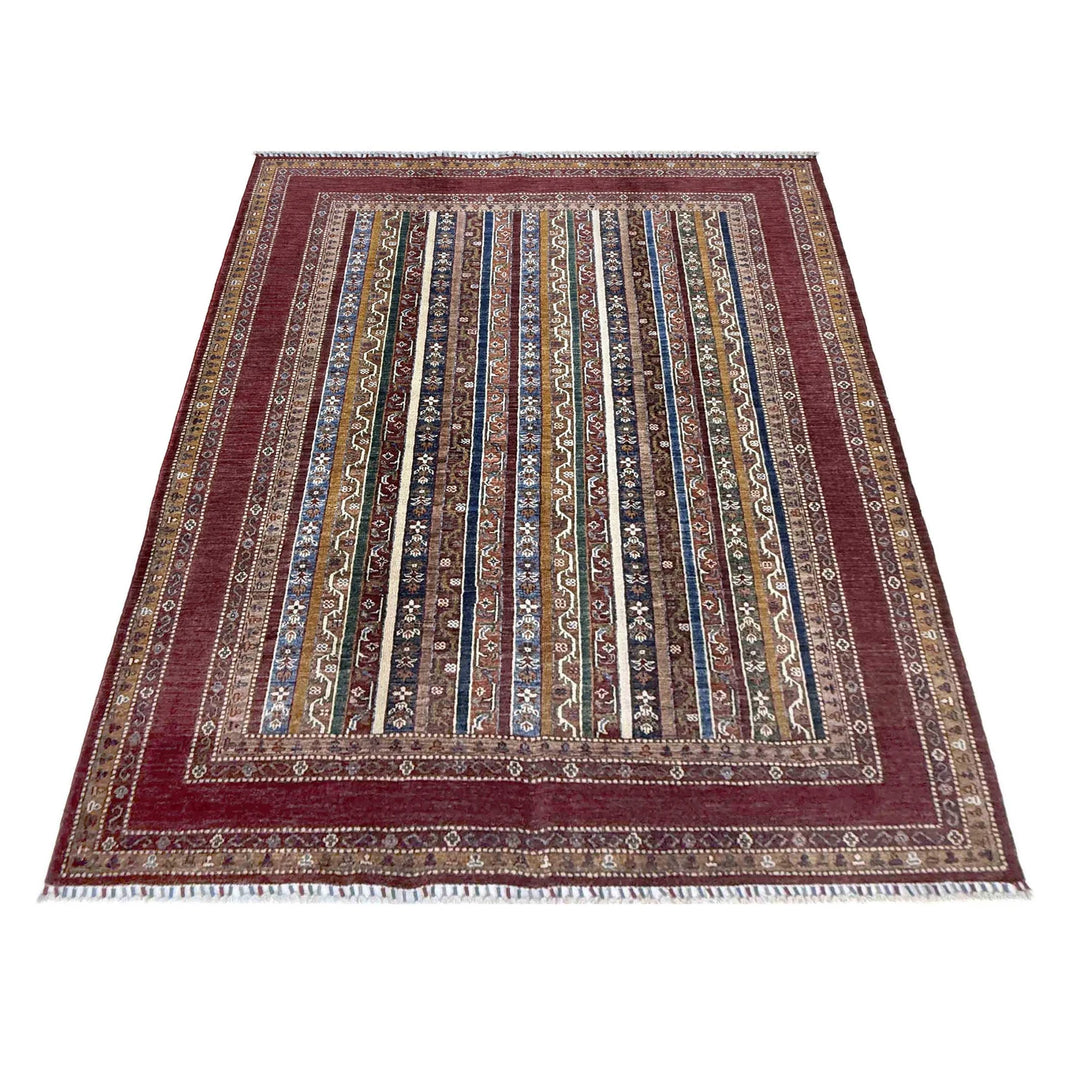 Red Afghan Sultani Rug 5' 9" x 7' 9" Hand-Knotted | No. AL52361