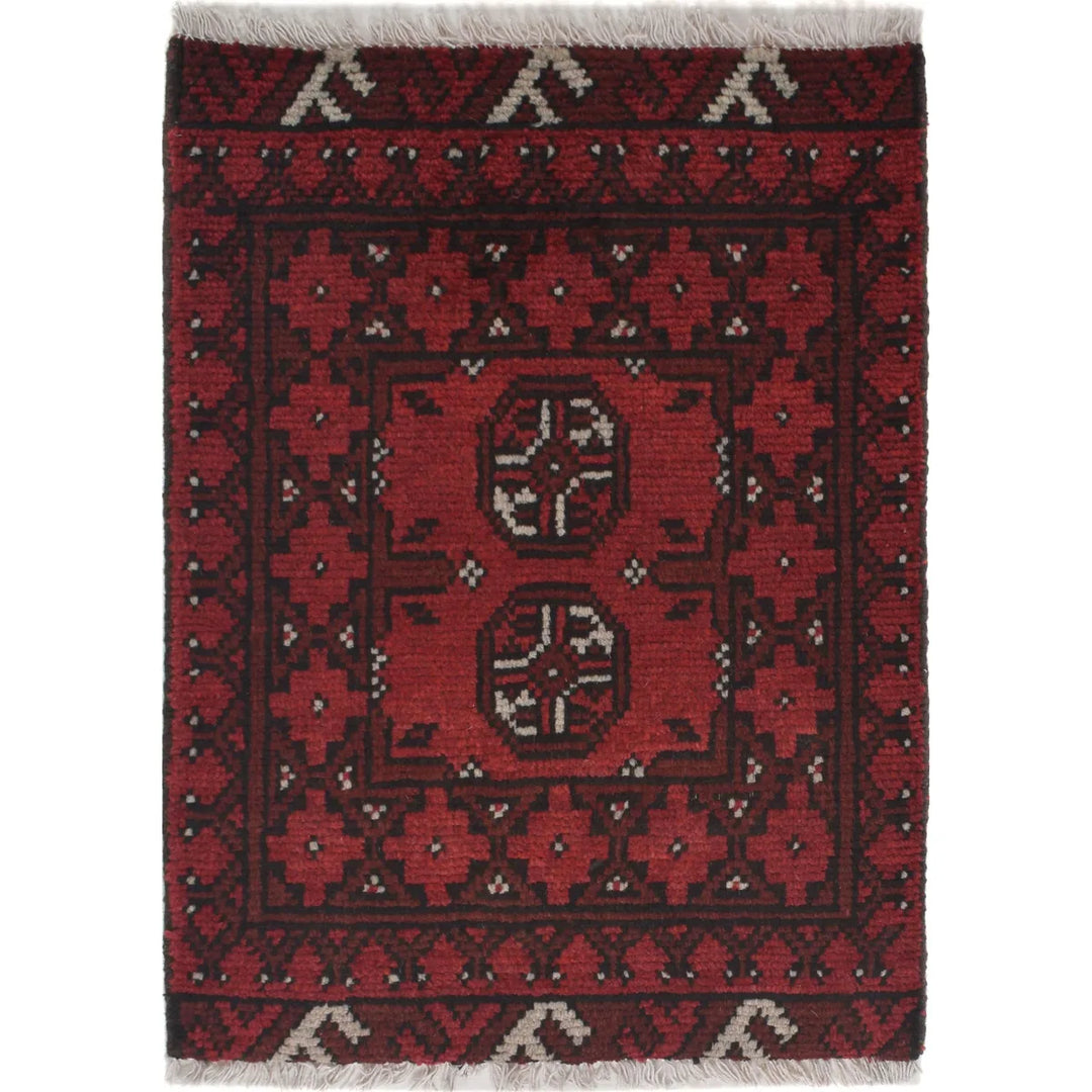 Red Afghan Doormat Rug 1' 7" x 2' 2" Hand-Knotted | No. AL52450