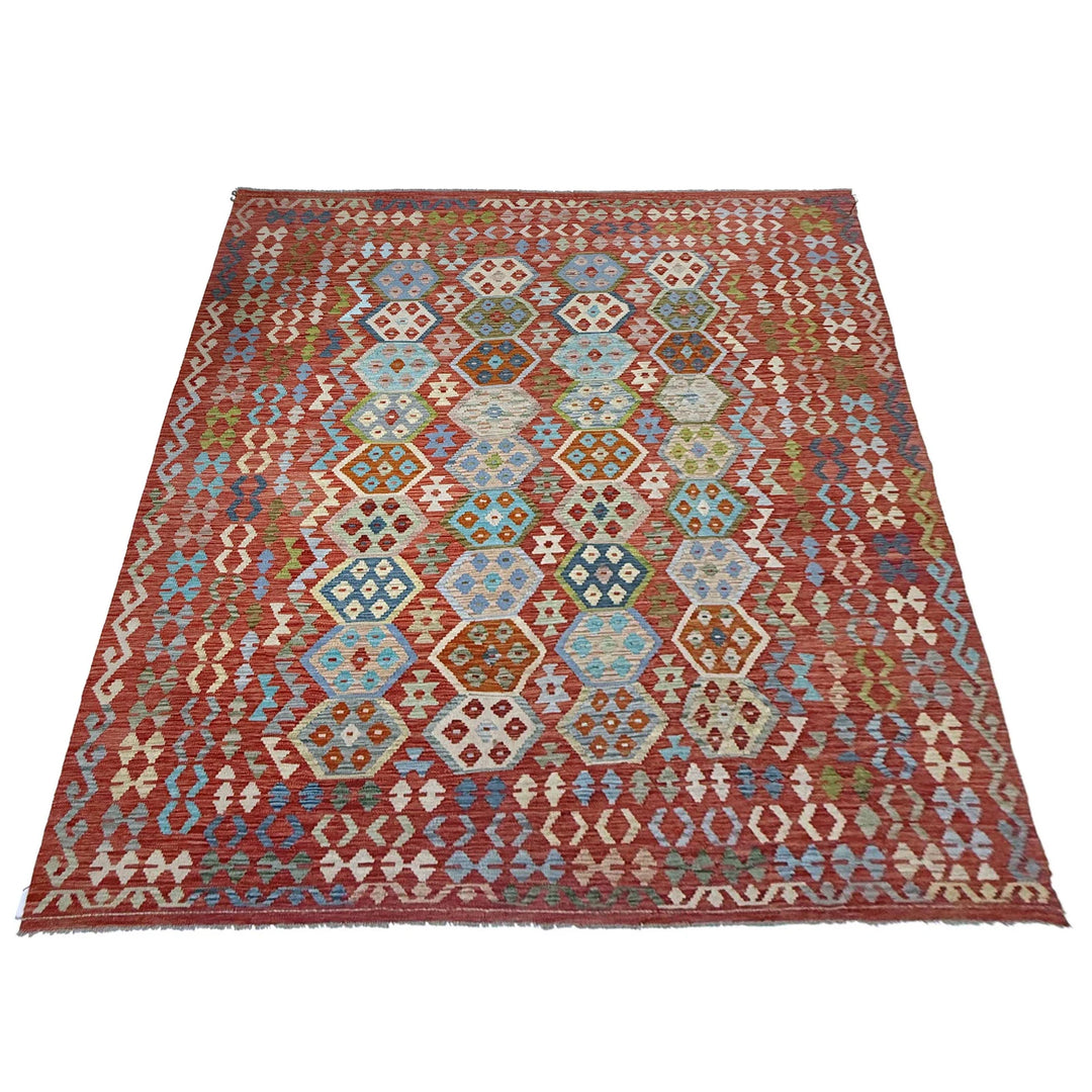 Afghan Vegetable Kilim Rug 8' 0" x 10' 0" Flat-Weave | No. AL525116