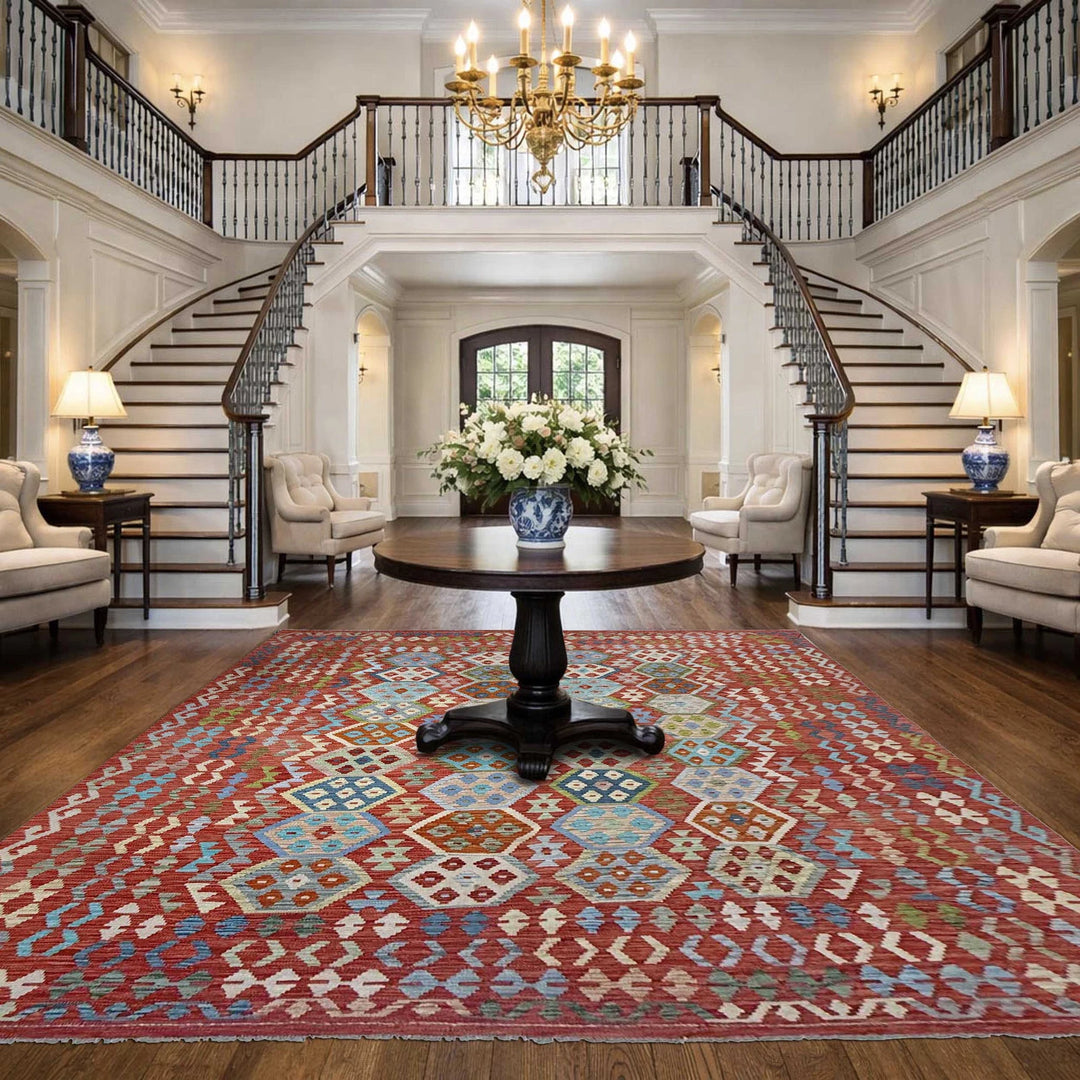 Afghan Vegetable Kilim Rug 8' 0" x 10' 0" Flat-Weave | No. AL525116
