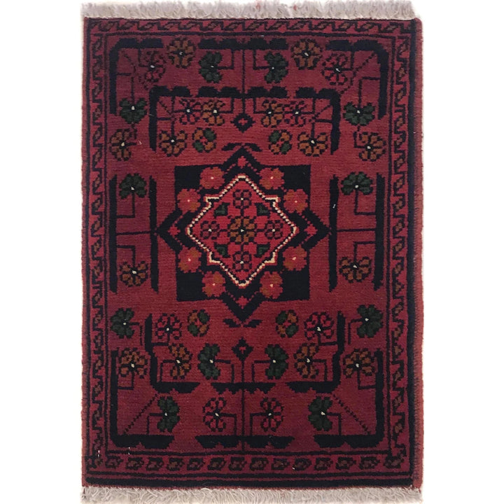 Red Afghan Oriental Doormat 1' 4" x 1' 11" Hand-Knotted | No. AL52562
