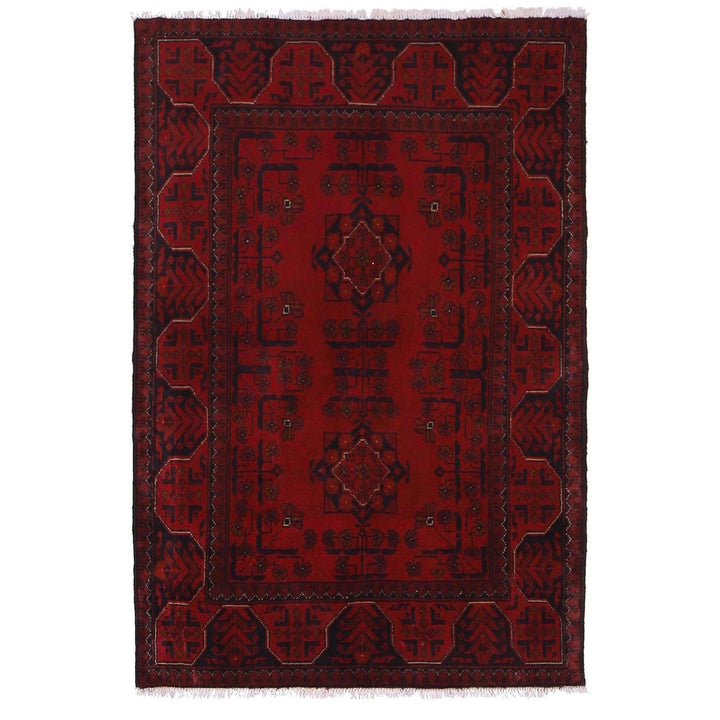 Red Afghan Khal Mohammadi Rug 3' 4" x 4' 11" Hand-Knotted | No. AL52622